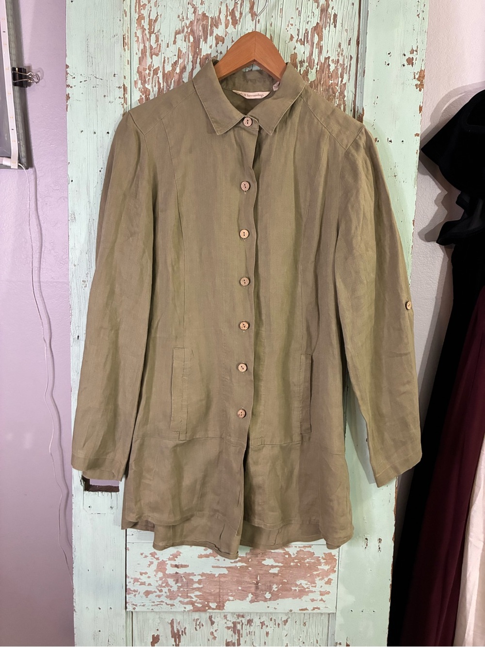 Soft Surroundings Olive Green Button-Down Shirt